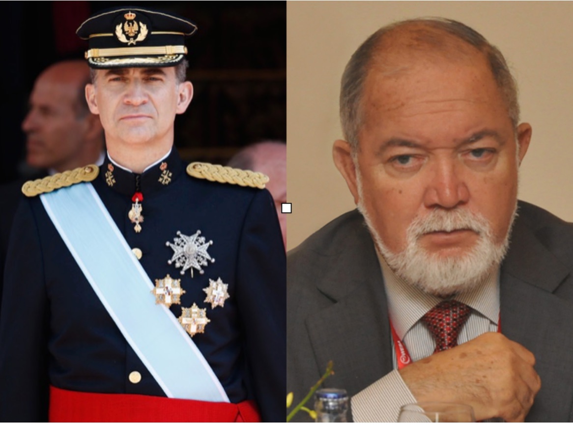 King Felipe VI & Sir James Mancham in Madrid. Photo: VIOAS King Felipe VI & Sir James Mancham in Madrid. Photo: VIOAS