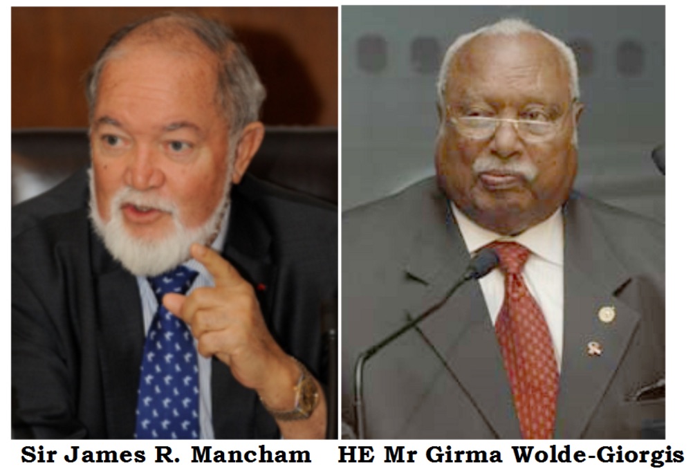 Sir James R. Mancham and HE Mr Girma Wolde-Giorgis Photo: Courstesy of VIOAS Sir James R. Mancham and HE Mr Girma Wolde-Giorgis Photo: Courstesy of VIOAS