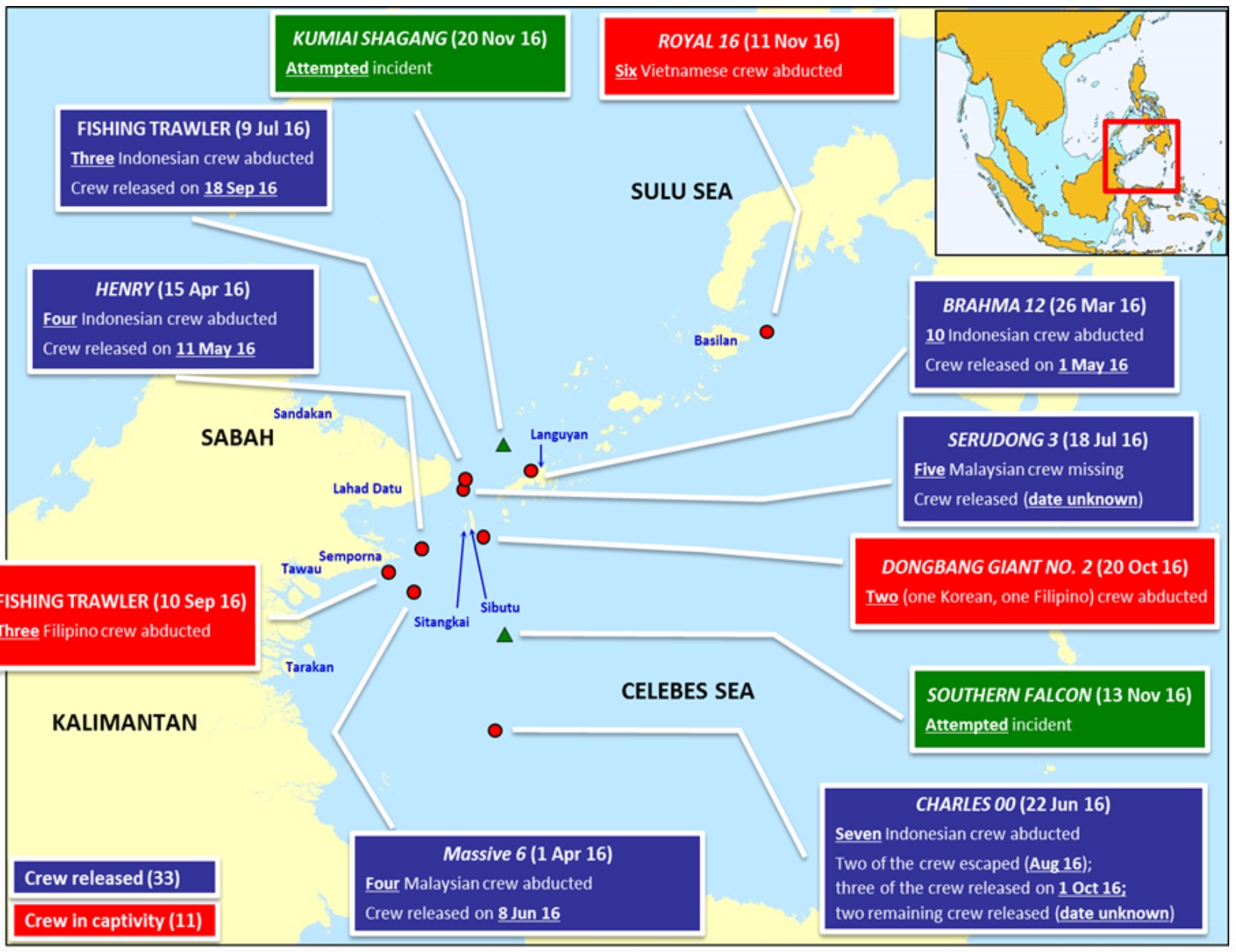 Sulu-Celebes Seas Abductions Map. Courtesy of ReCAAP ISC Sulu-Celebes Seas Abductions Map. Courtesy of ReCAAP ISC