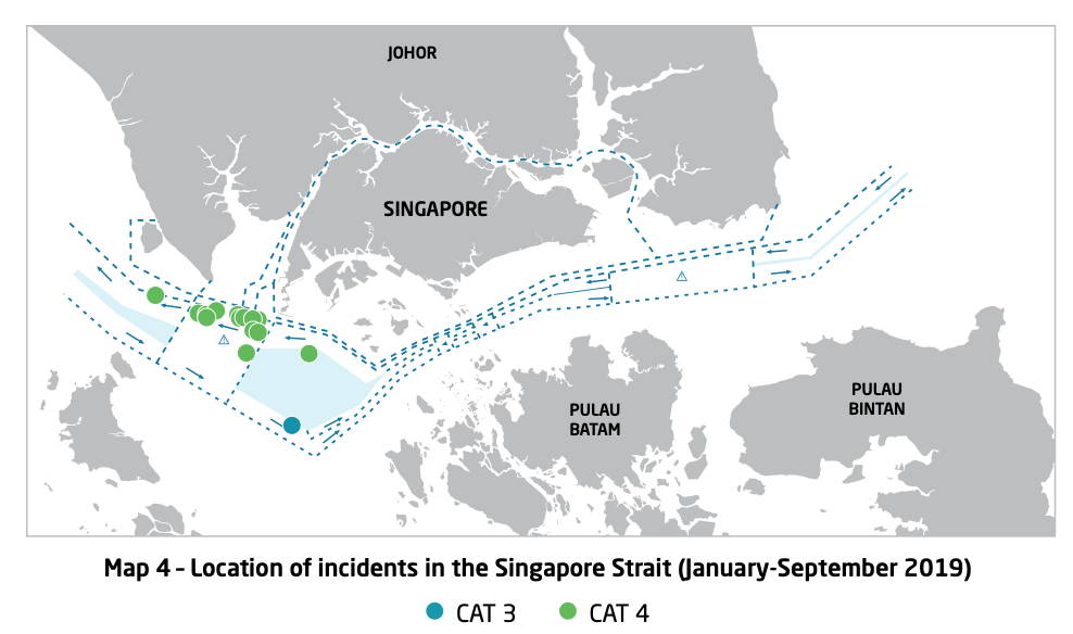 Map 4 - Lcation of Incidents in the Singapore Strait (Jan - Sep 2019). Courtesy of ReCAAP ISC
