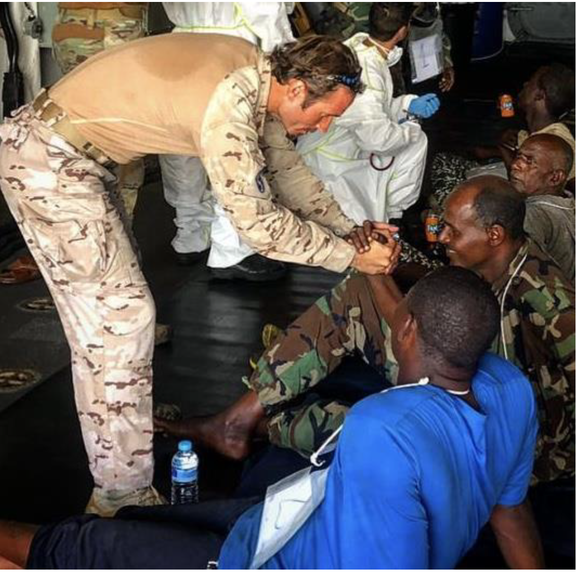 EUNAVFOR provides medical aid to rescued sailors. Photo: EUNAVFOR