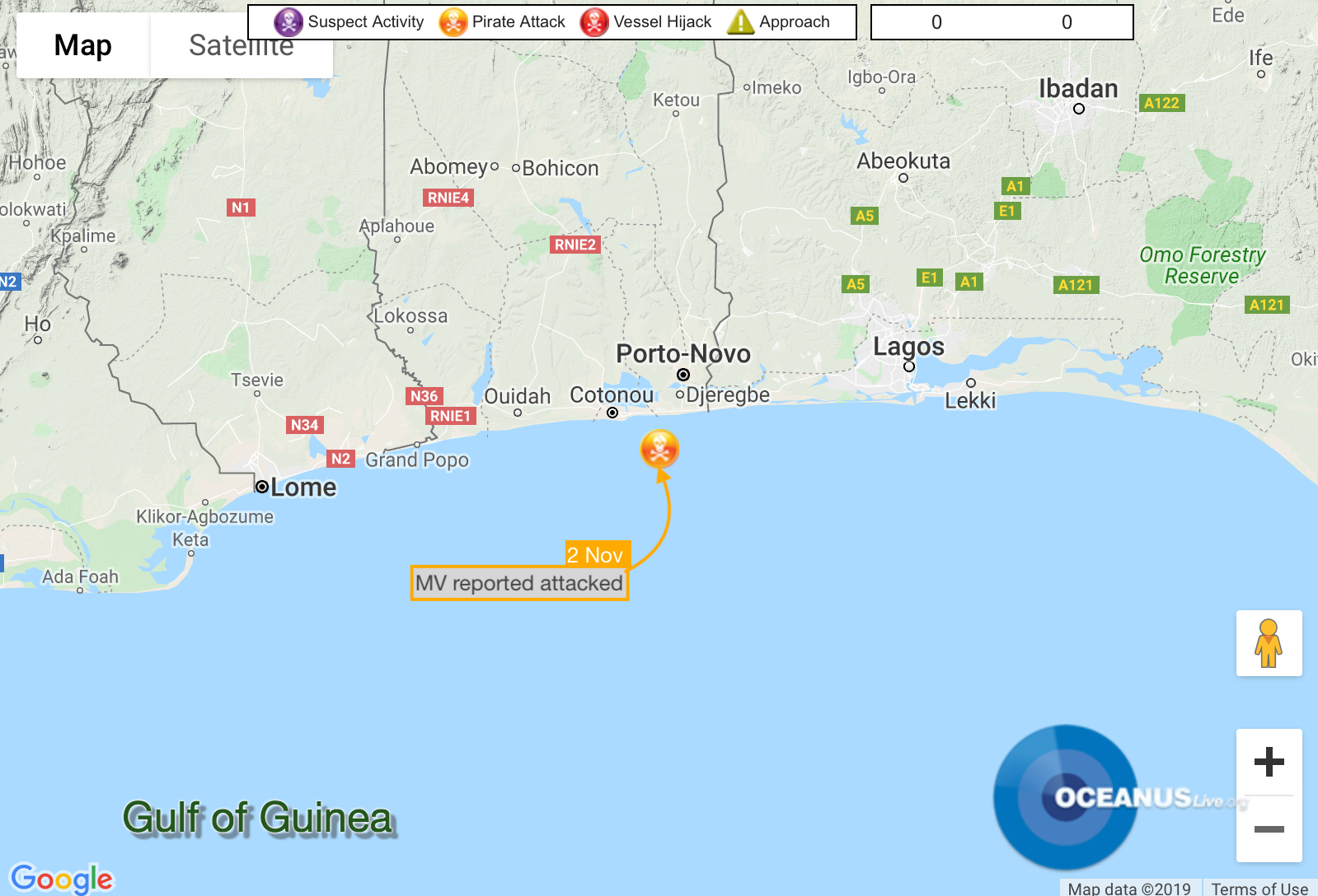 MV Bonita Crew Kidnapped off Cotonou, Benin Map: COEANUSLive MV Bonita Attacked off Cotonou
