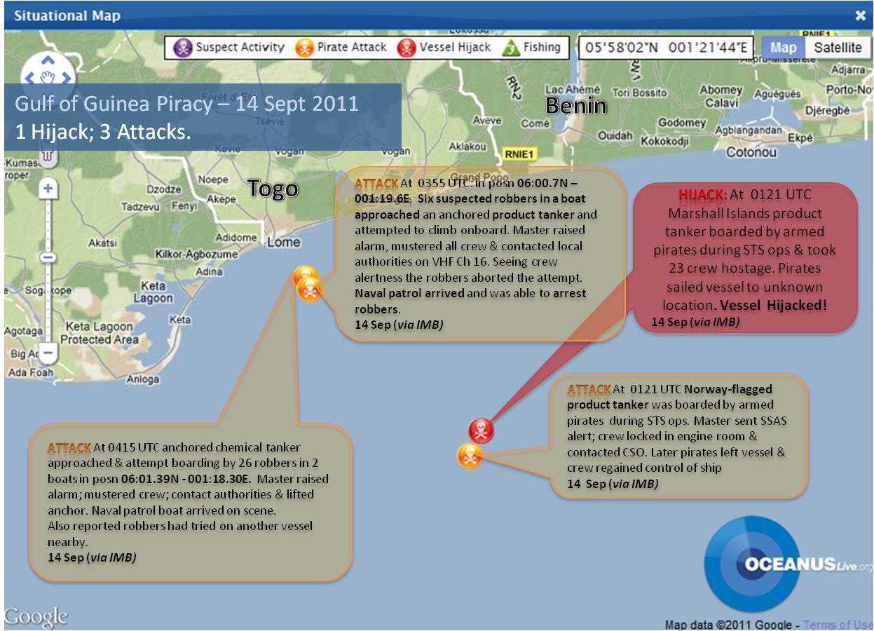Gulf of Guinea Pirate Activity Map Situational Map