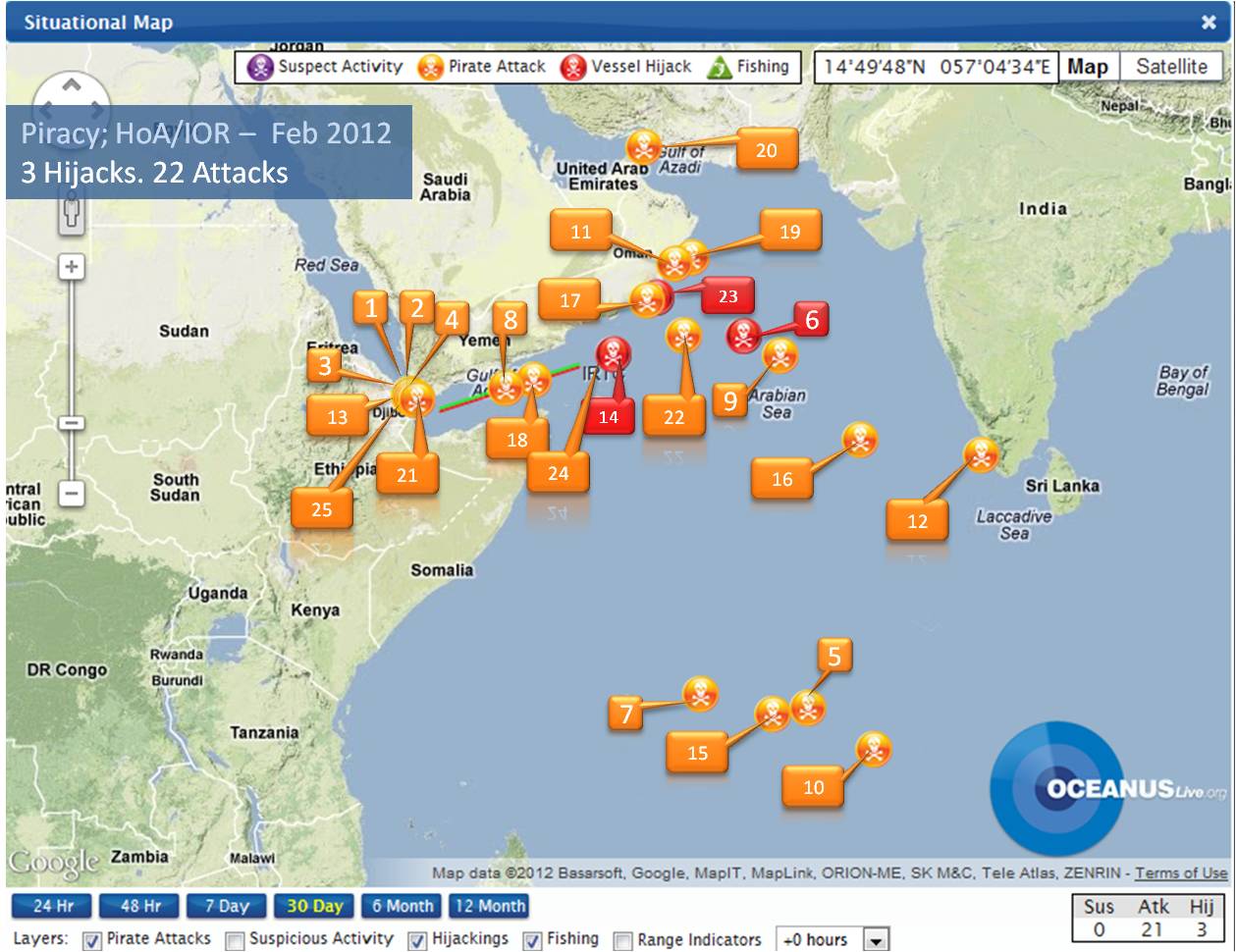 HoA/IOR Piracy Incidents HoA/IOR Map