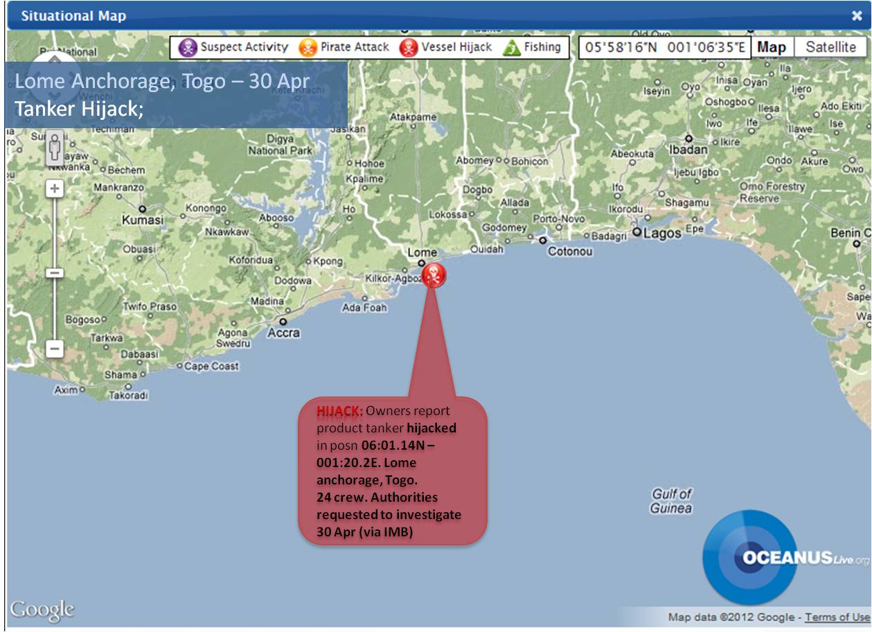 Position of tanker hijack Position of tanker Hijack - OCEANUSLive