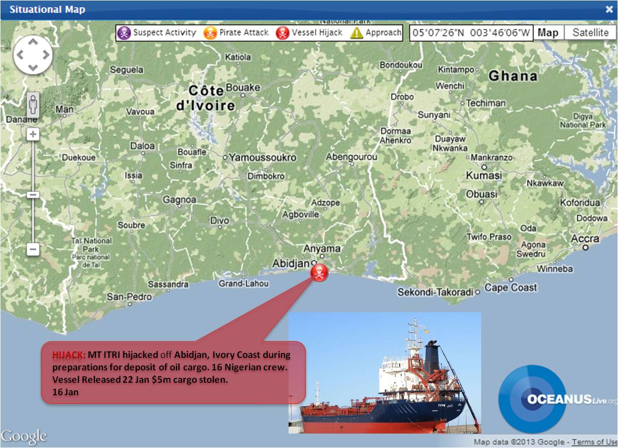 MT ITRI Hijacked For Fuel Cargo Vessel Photo: Shipspotting.com MT ITRI Hijacked For Fuel Cargo Vessel Photo: Shipspotting.com