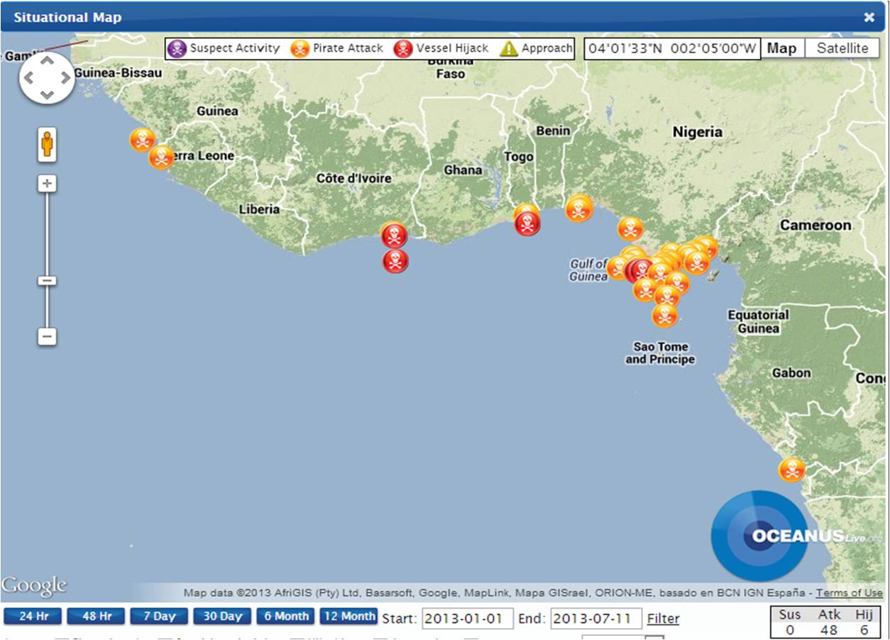 West Africa Pirate Attacks/Robbery Incidents 2013