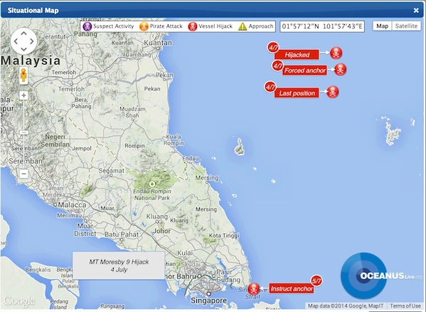 MT Moresby 9 Hijack Incident Map: OCEANUSLive