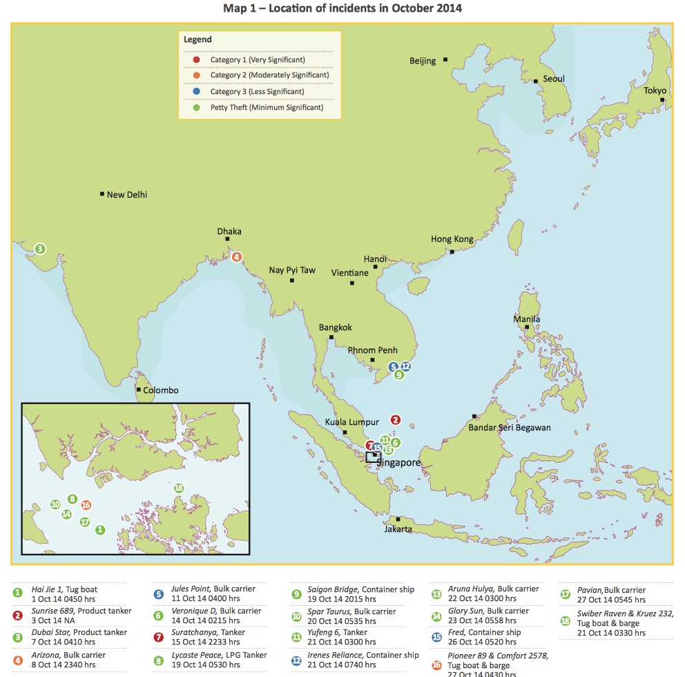 Location of Incidents in October 2014 Map Pic: ReCAAP ISC Location of Incidents in October 2014 Map Pic: ReCAAP ISC