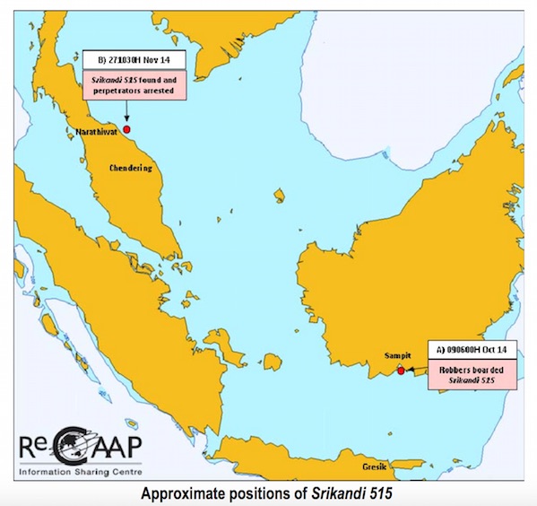 Srikandi 515 Approximated Positions Map:Courtesy of ReCAAP ISC Srikandi 515 Approximated Positions Map:Courtesy of ReCAAP ISC