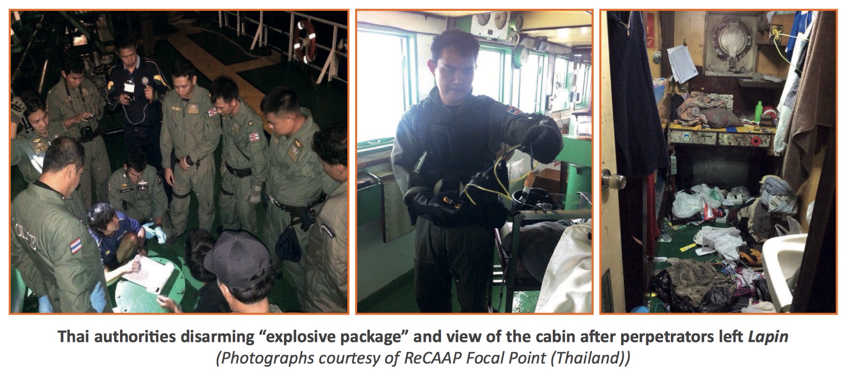 MT Lapin Investigation of Explosive Device Photo: ReCAAP ISC MT Lapin Investigation of Explosive Device Photo: ReCAAP ISC