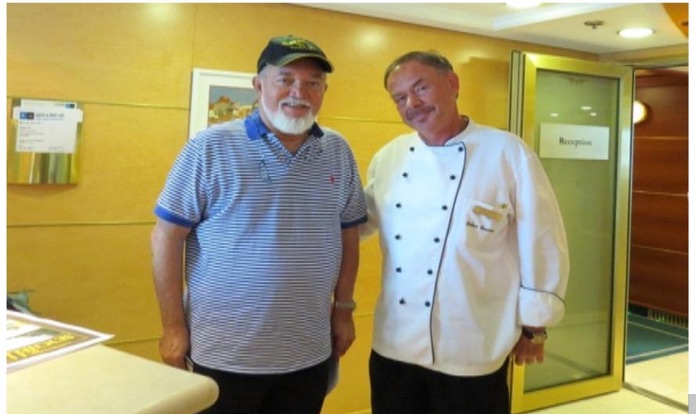 Sir James in the company of Lothar Greiner, Executive Chef on the National Geographic Orion Photo: VIOAS Seyhelles Sir James in the company of Lothar Greiner, Executive Chef on the National Geographic Orion Photo: VIOAS Seyhelles