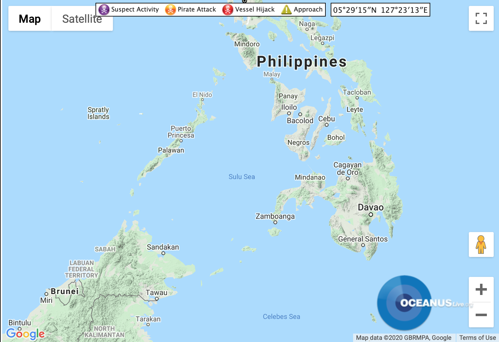 Sulu Sea Map by OCEANUSLive