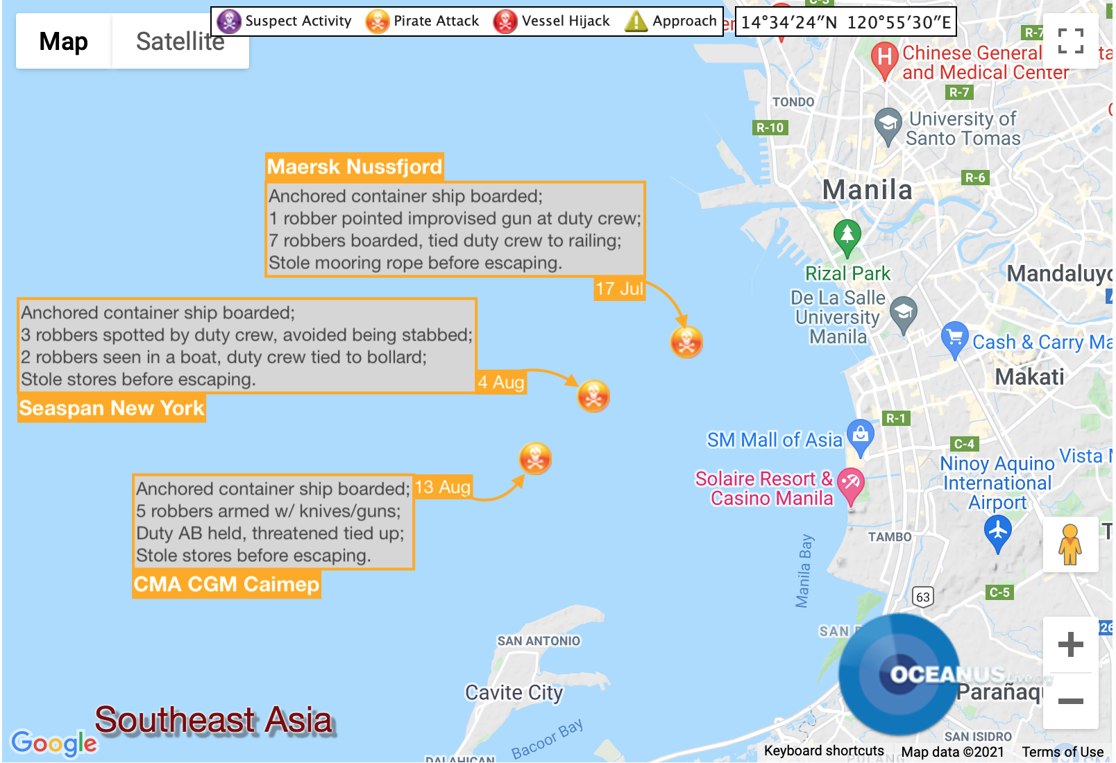 Manila Anchorage Incidents Jul - Aug 2021 Manila Anchorage Incidents Image: OCEANUSLive