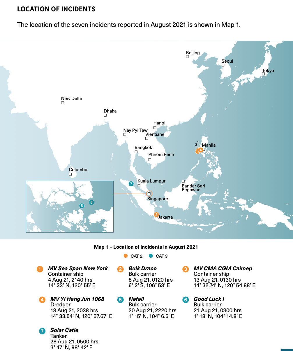 Location of Incidents - Image courtesy of ReCAAP ISC Location of Incidents